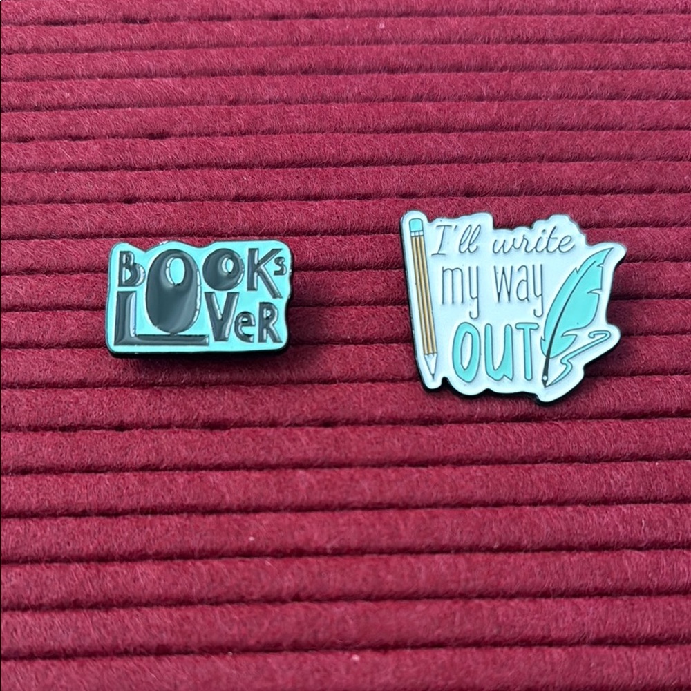 New- set of 2 wearable pins for book lovers, authors, publishers
